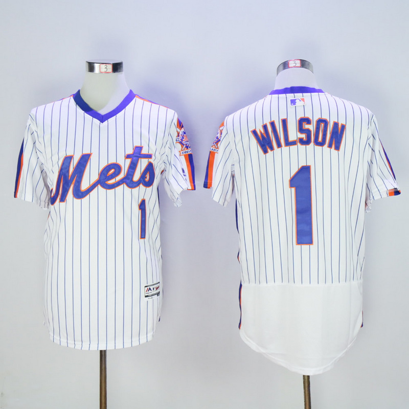 Men New York Mets #1 Wilson White Throwback Elite MLB Jerseys->new york mets->MLB Jersey